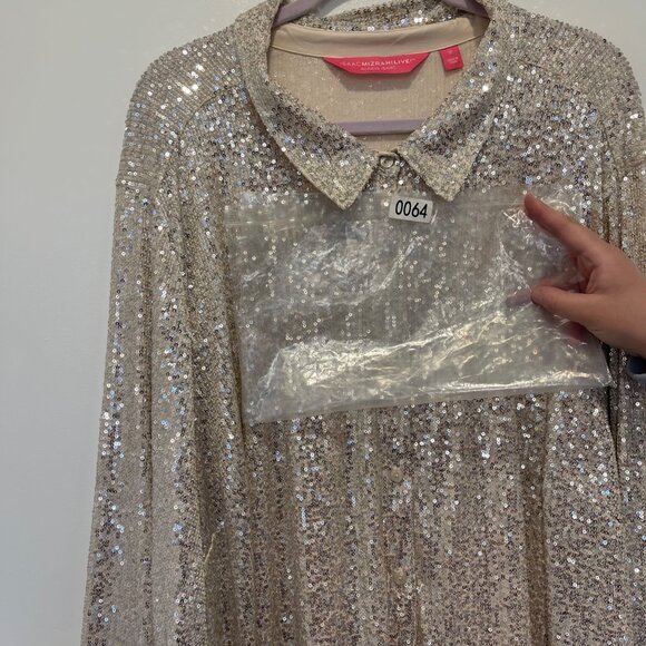NWOT Isaac Mizrahi Live! Gold Sequin Button-Up Shirt Womens NEW - Picture 7 of 7